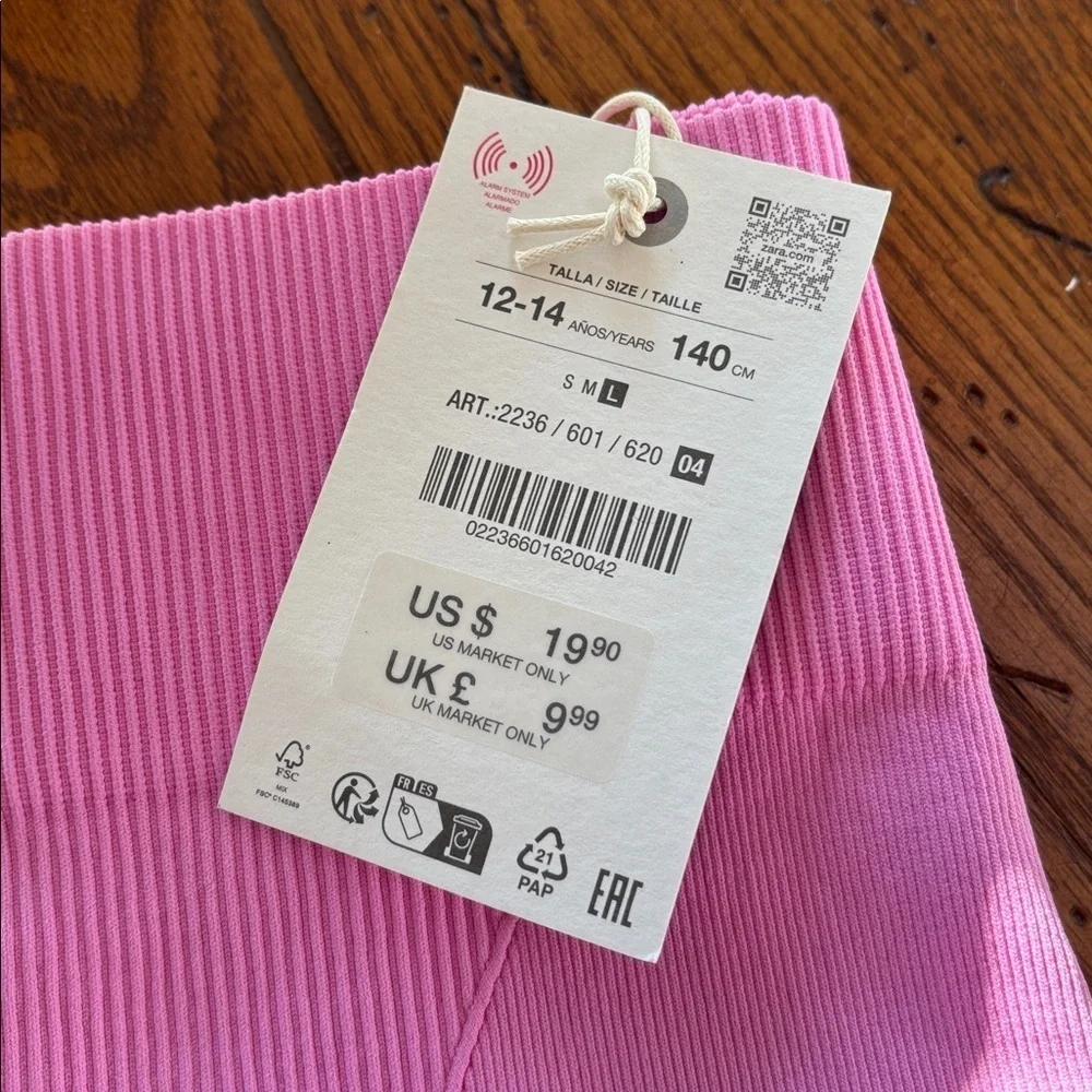 Zara Ski Collection Seamless Leggings NWT Girls Pink Ribbed Size 12 - 14 Large